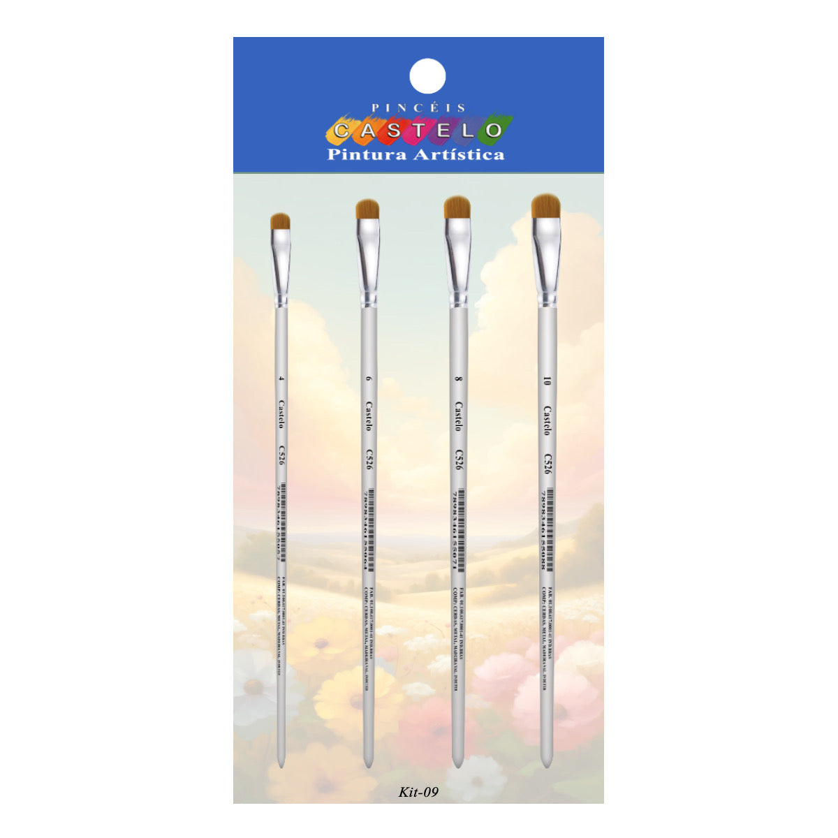 Kit de Pinceis Castelo para Pintura Língua de Gato - 04 Unidades Modelo 09