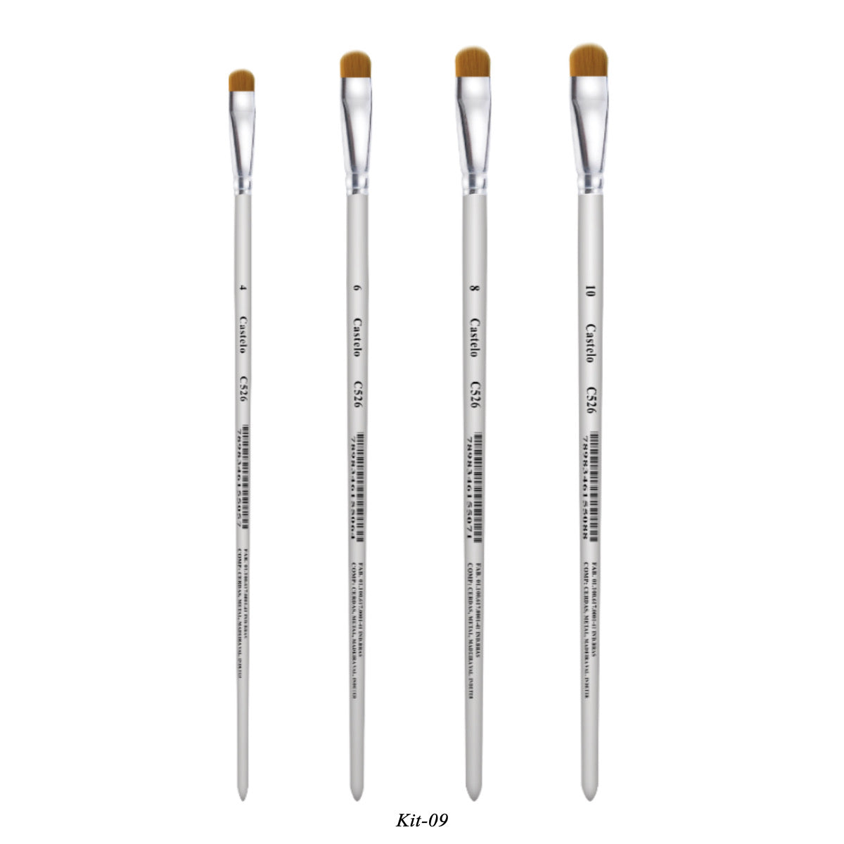 Kit de Pinceis Castelo para Pintura Língua de Gato - 04 Unidades Modelo 09
