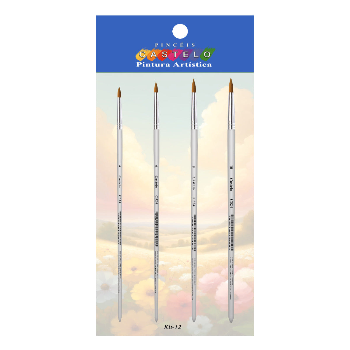 Kit de Pinceis Castelo para Pintura Redondos - 04 Unidades Modelo 12