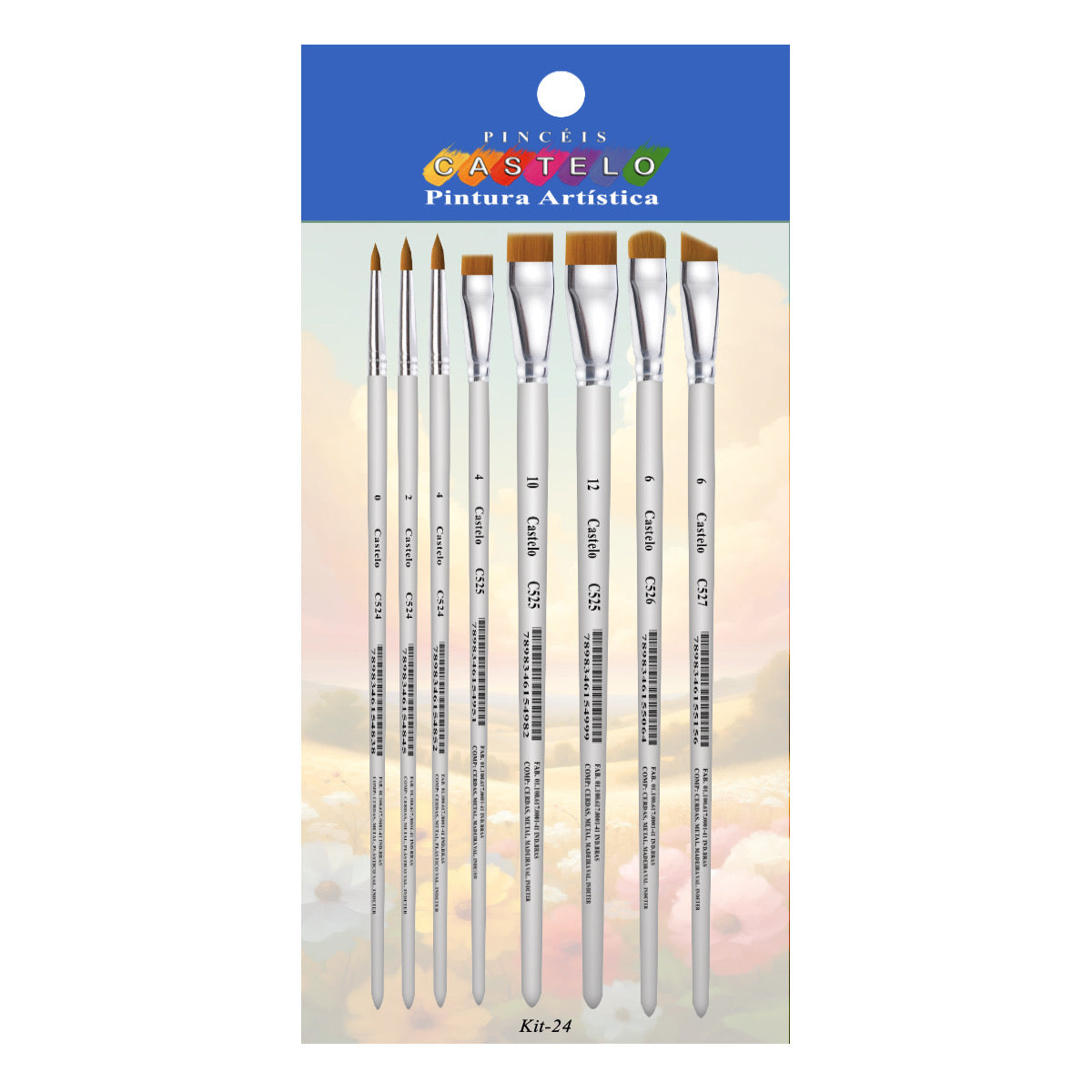 Kit de Pinceis Castelo para Pintura Serie Branca - 08 Unidades Modelo 24