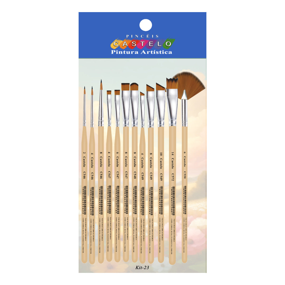 Kit de Pinceis Castelo para Pintura Serie Creme - 12 Unidades Modelo 23