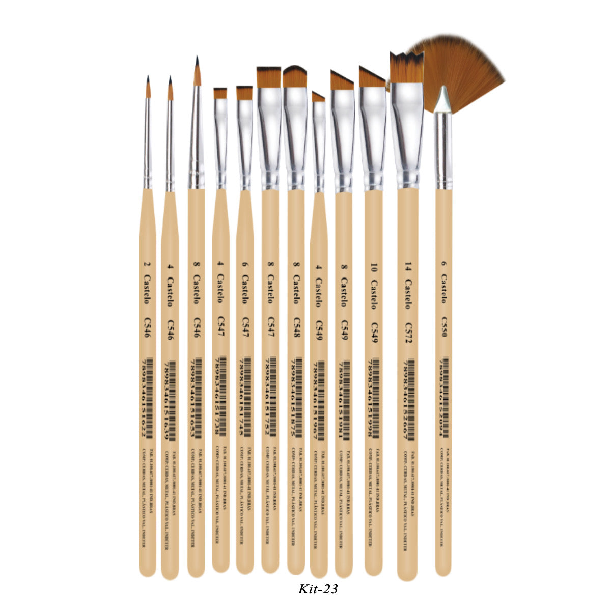 Kit de Pinceis Castelo para Pintura Serie Creme - 12 Unidades Modelo 23
