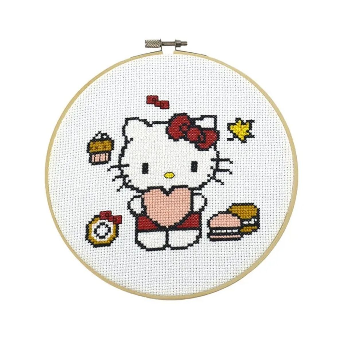 Kit Bordado Ponto Cruz Hello Kitty Doces - Círculo