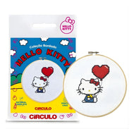 Kit Bordado Ponto Cruz Hello Kitty Coração - Círculo