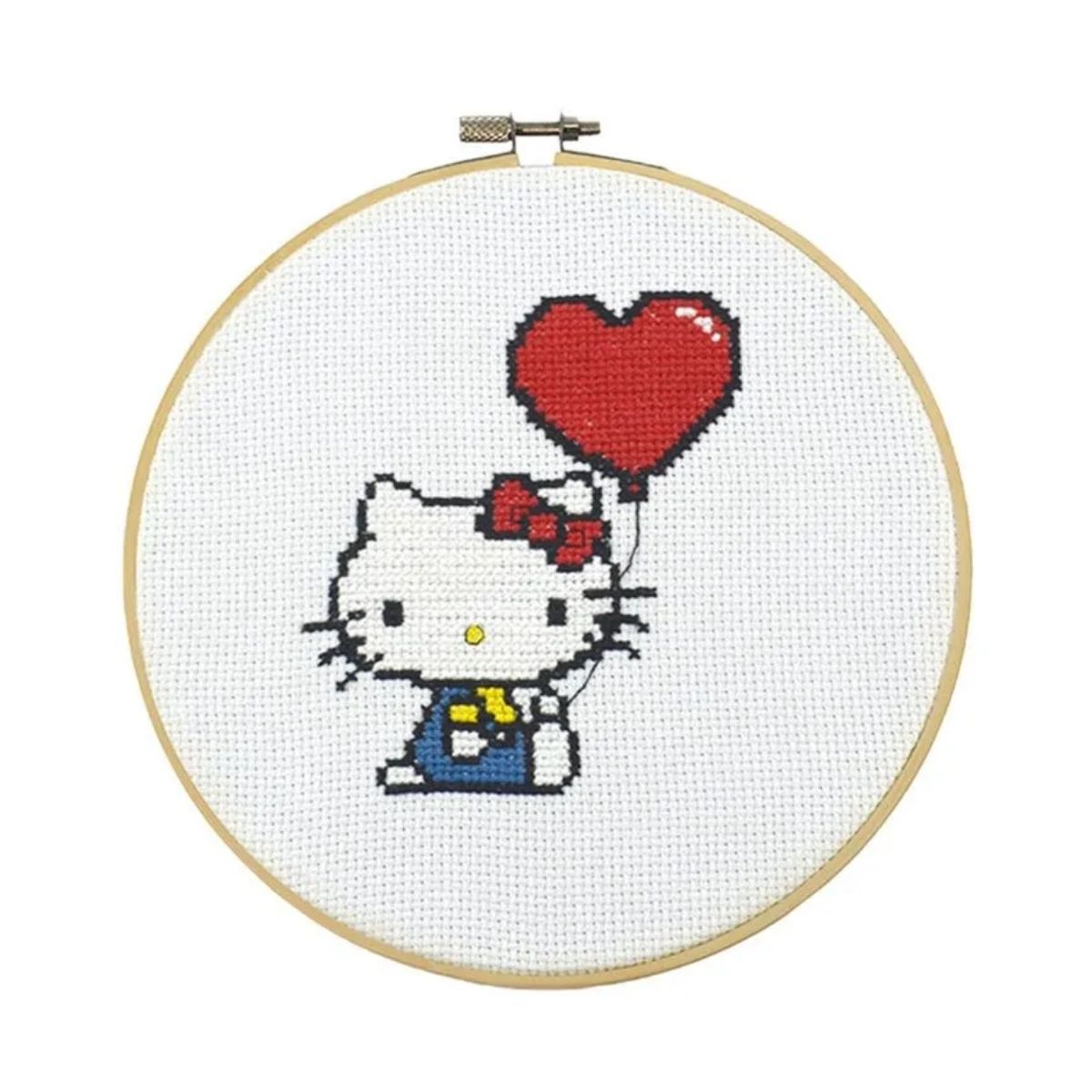 Kit Bordado Ponto Cruz Hello Kitty Coração - Círculo