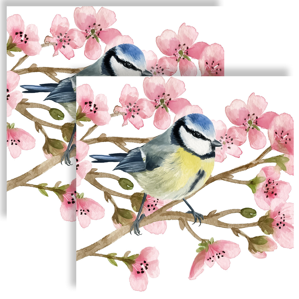 Guardanapo para Decoupage Ambiente 33x33cm com 20 Unidades - Flores de Cerejeira e Pássaro