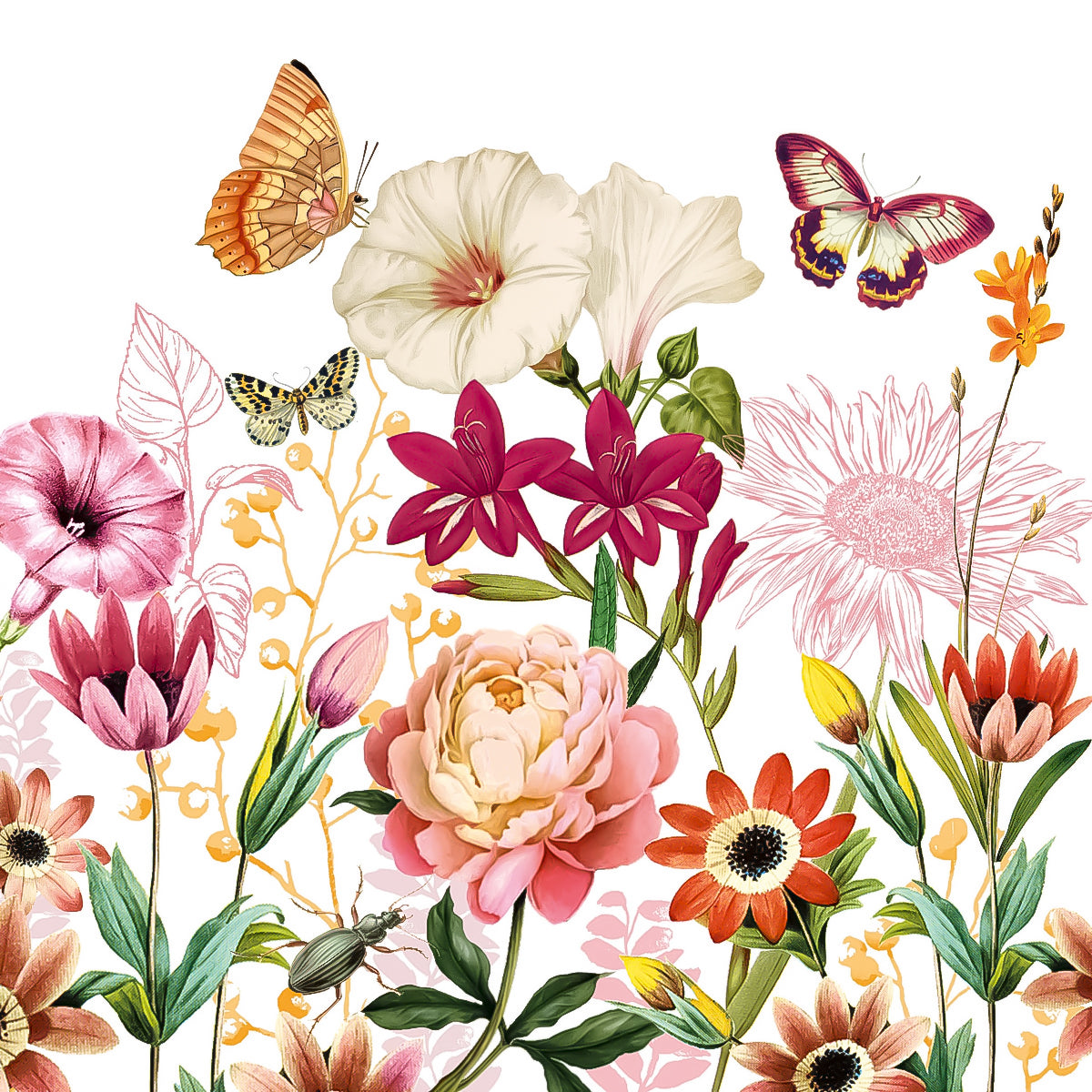 Guardanapo para Decoupage Ambiente 33x33cm com 20 Unidades - Flores e Borboletas Illusion