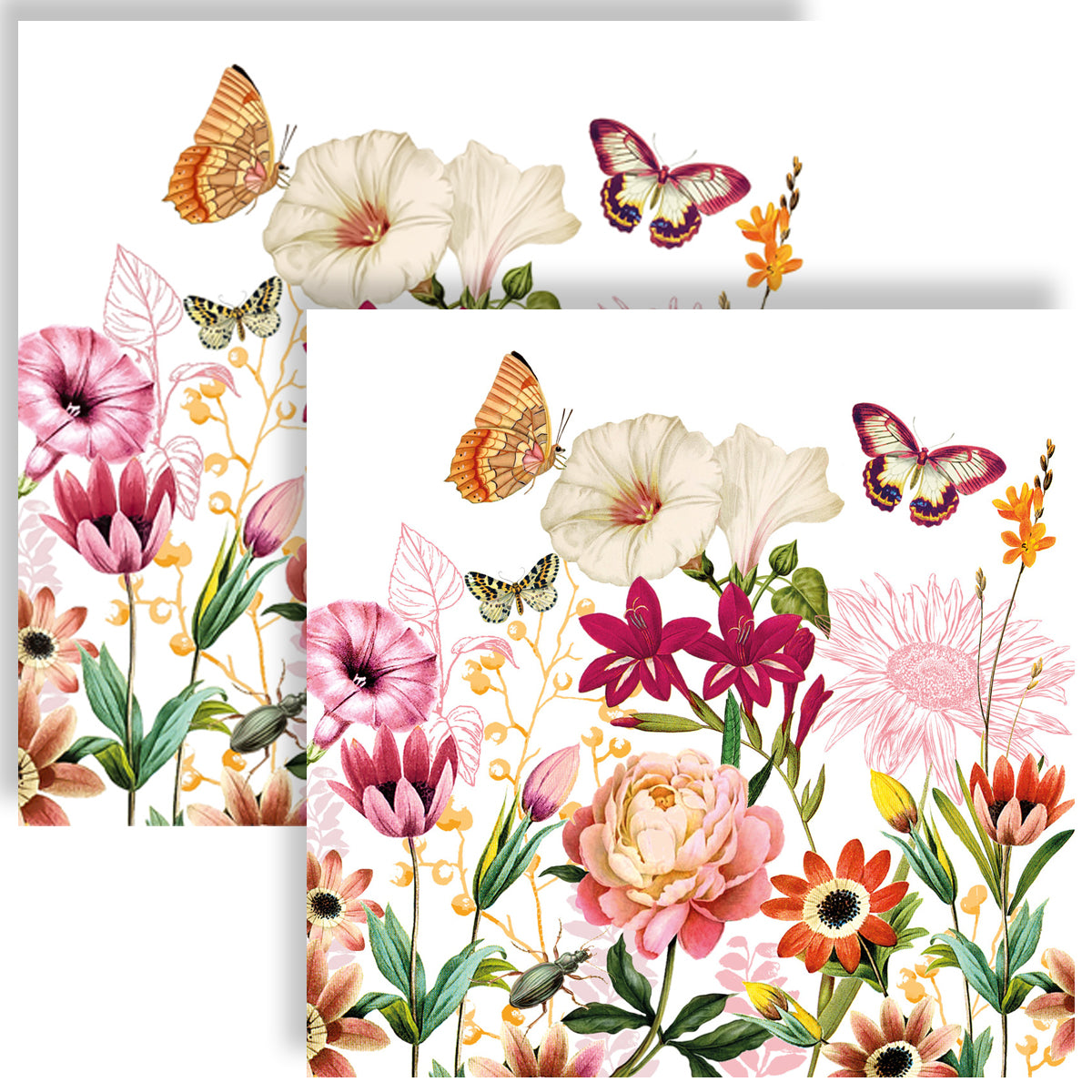 Guardanapo para Decoupage Ambiente 33x33cm com 20 Unidades - Flores e Borboletas Illusion
