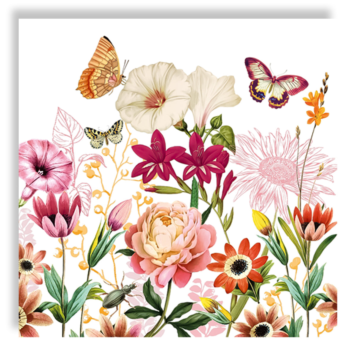 Guardanapo para Decoupage Ambiente 33x33cm com 20 Unidades - Flores e Borboletas Illusion