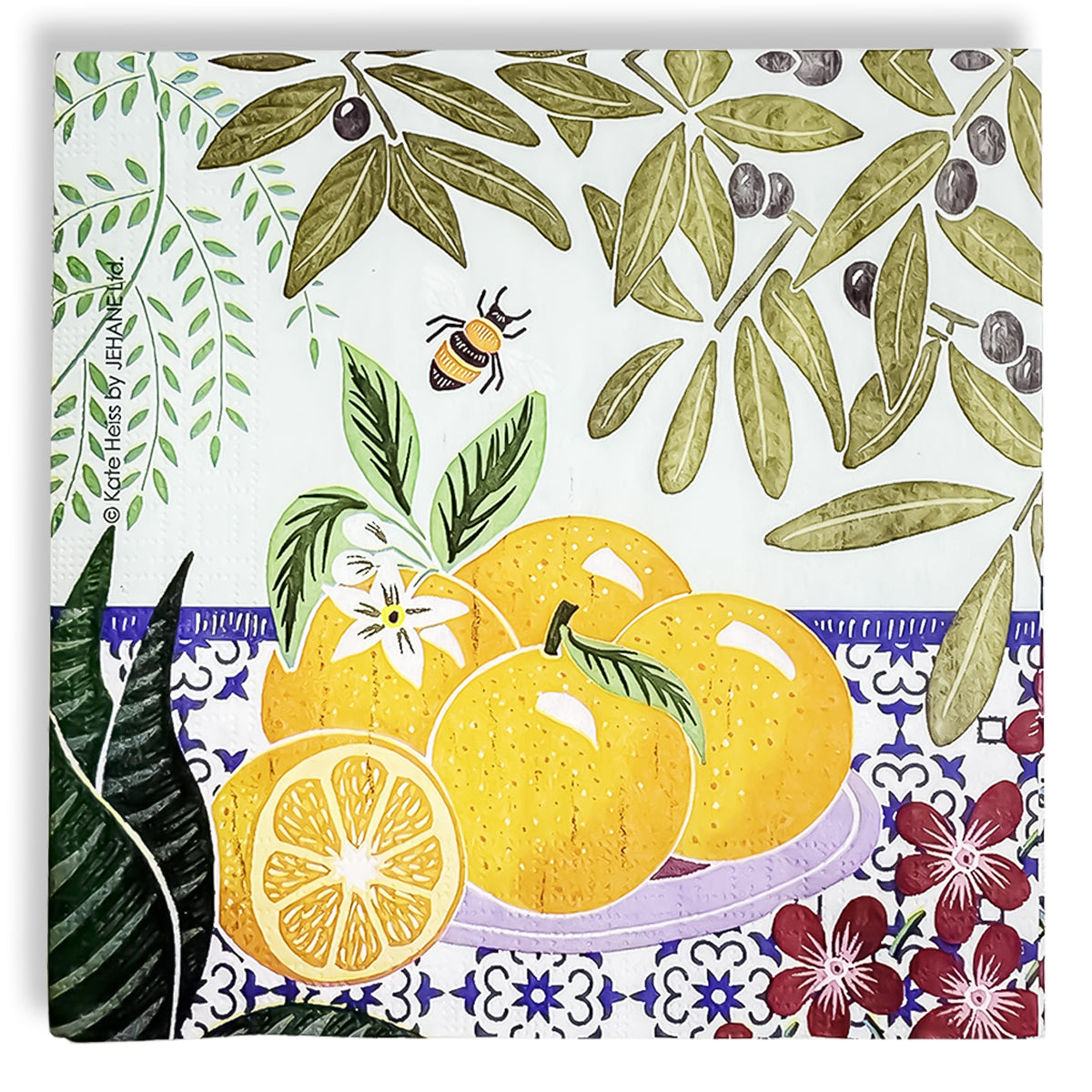 Guardanapo para Decoupage Ambiente 33x33cm com 20 Unidades - Folhas Abelhas e Laranjas