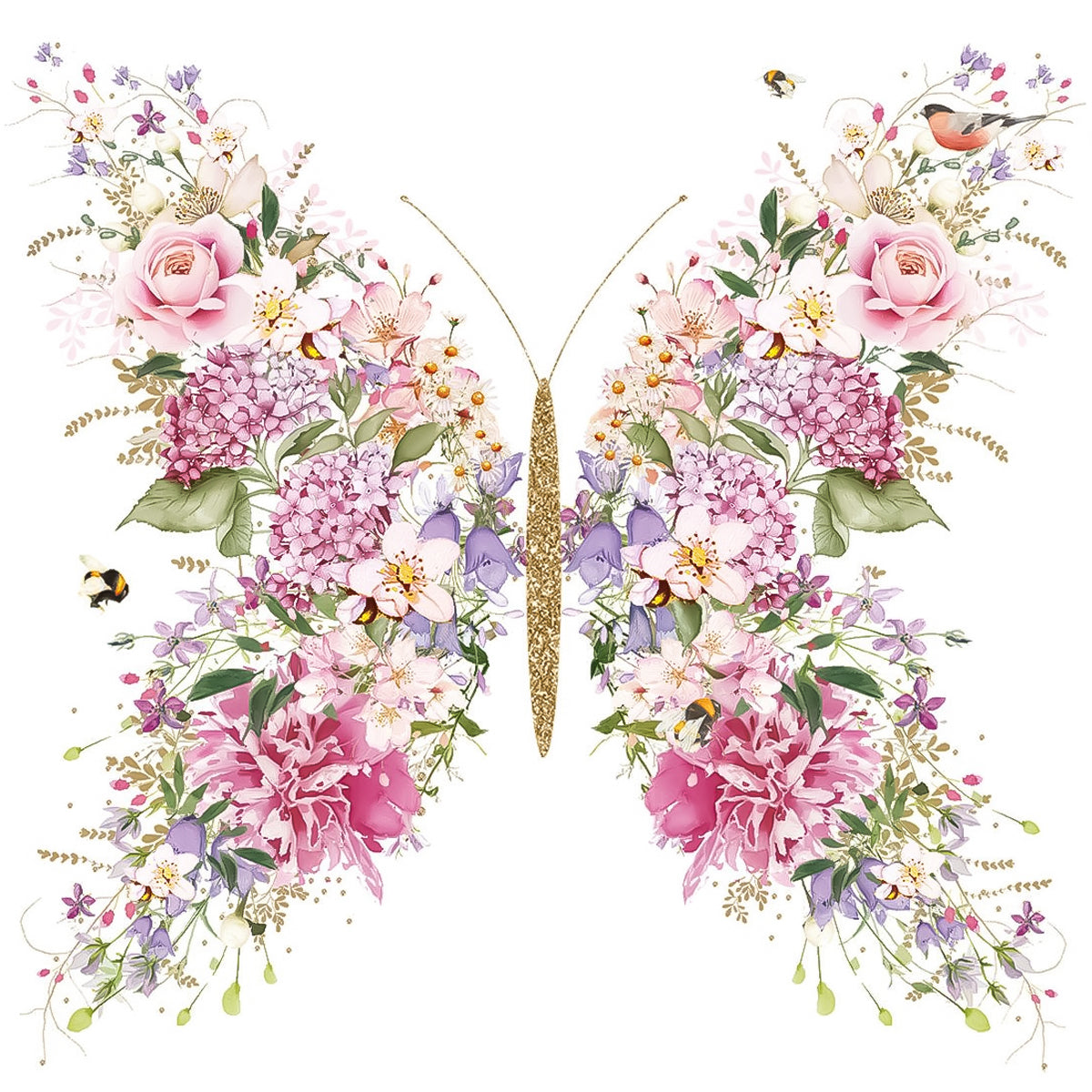 Guardanapo para Decoupage Ambiente 33x33cm com 2 Unidades - Borboleta Rosas e Flores