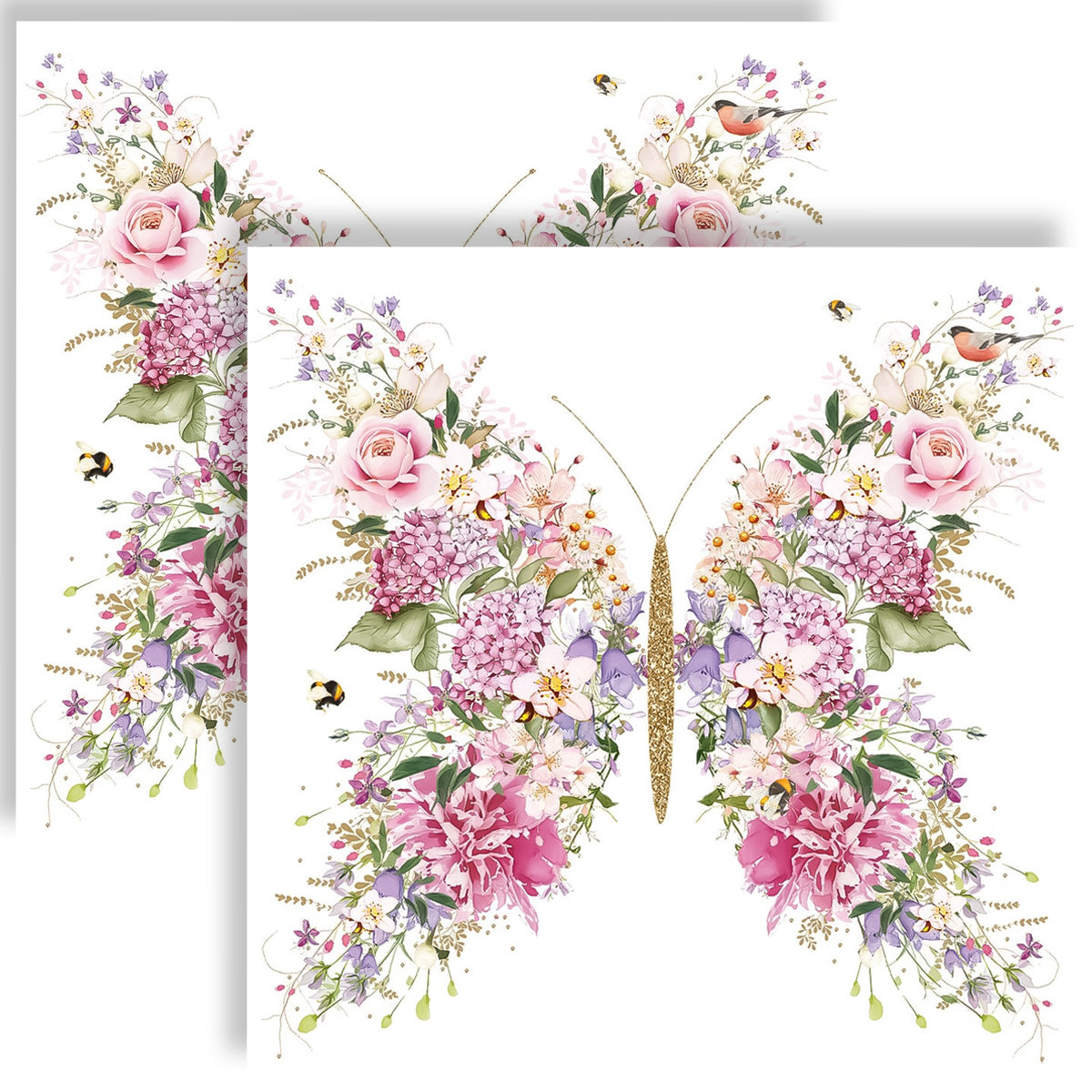 Guardanapo para Decoupage Ambiente 33x33cm com 2 Unidades - Borboleta Rosas e Flores