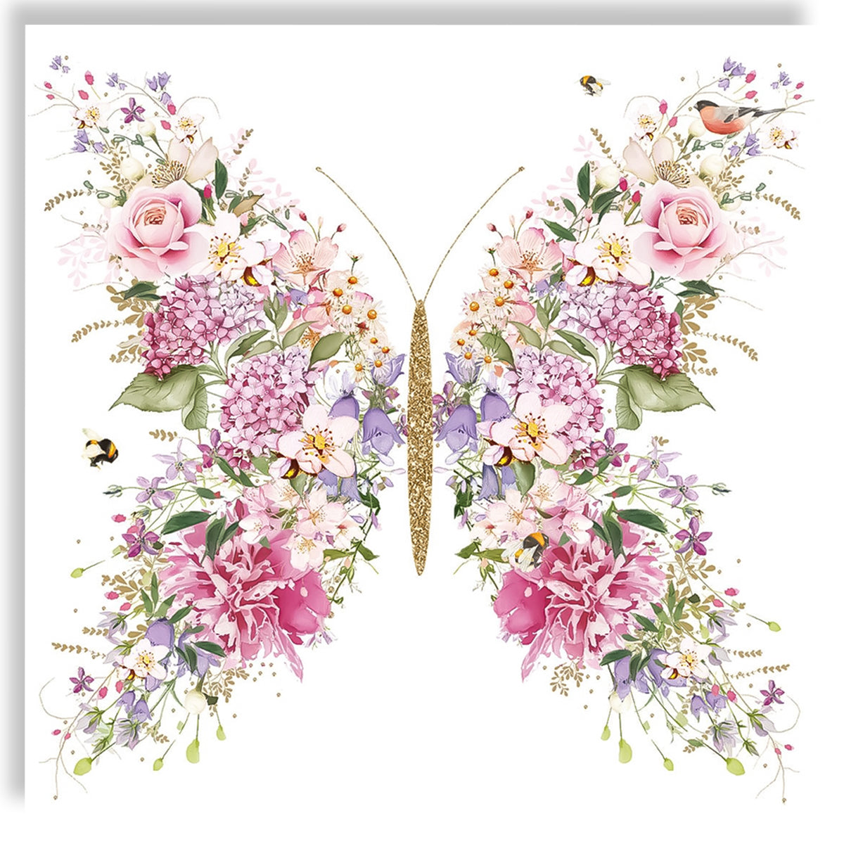 Guardanapo para Decoupage Ambiente 33x33cm com 2 Unidades - Borboleta Rosas e Flores