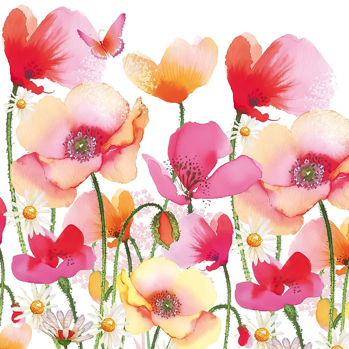 Guardanapo para Decoupage Ambiente 33x33cm com 2 Unidades - Flores Papoulas e Margaridas
