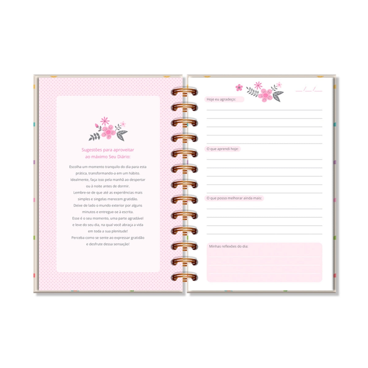 Diário Gratidão Flores para Você 11,8x17,5cm com 80 Folhas - Fina Ideia