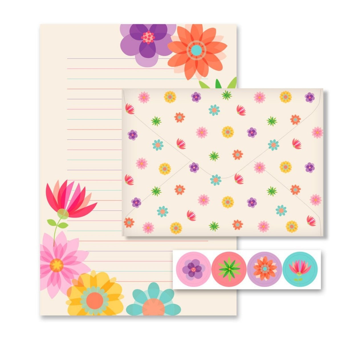 Kit Papel Carta Flores para Você com 4 Unidades - Fina Ideia