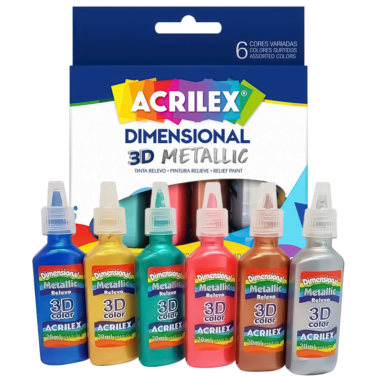 Estojo Tinta Dimensional Acrilex Metalica 20ml com 6 Cores