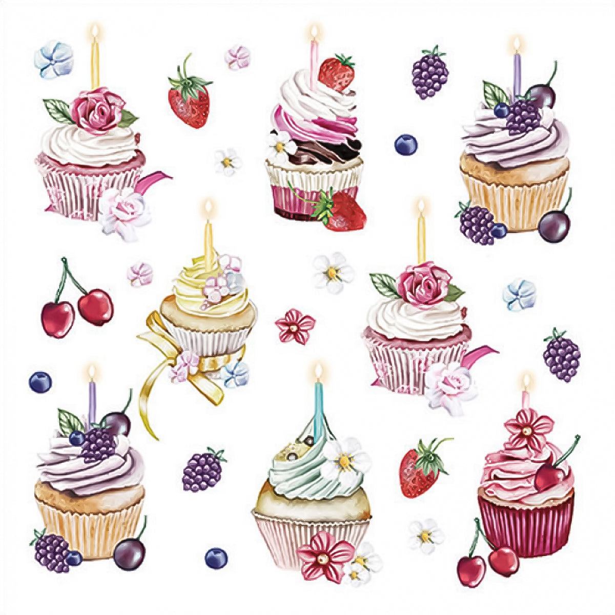 Guardanapo para Decoupage Ambiente 33x33cm com 2 Unidades - Cupcakes e Frutas