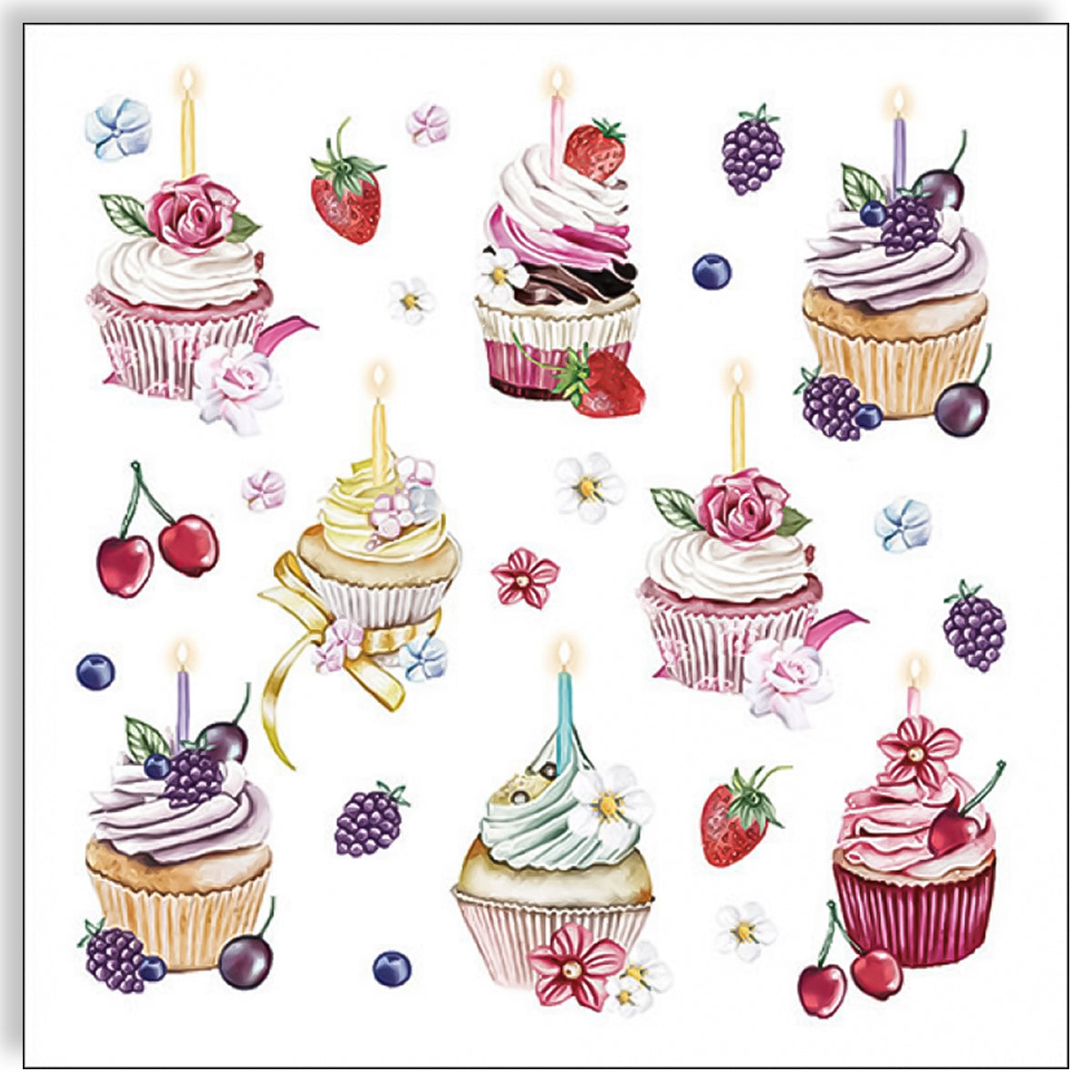 Guardanapo para Decoupage Ambiente 33x33cm com 2 Unidades - Cupcakes e Frutas