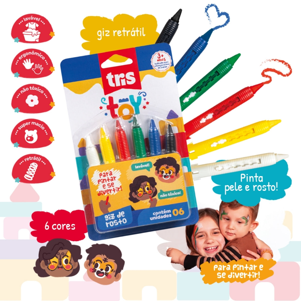Giz de Rosto Toy com 6 Cores - Tris