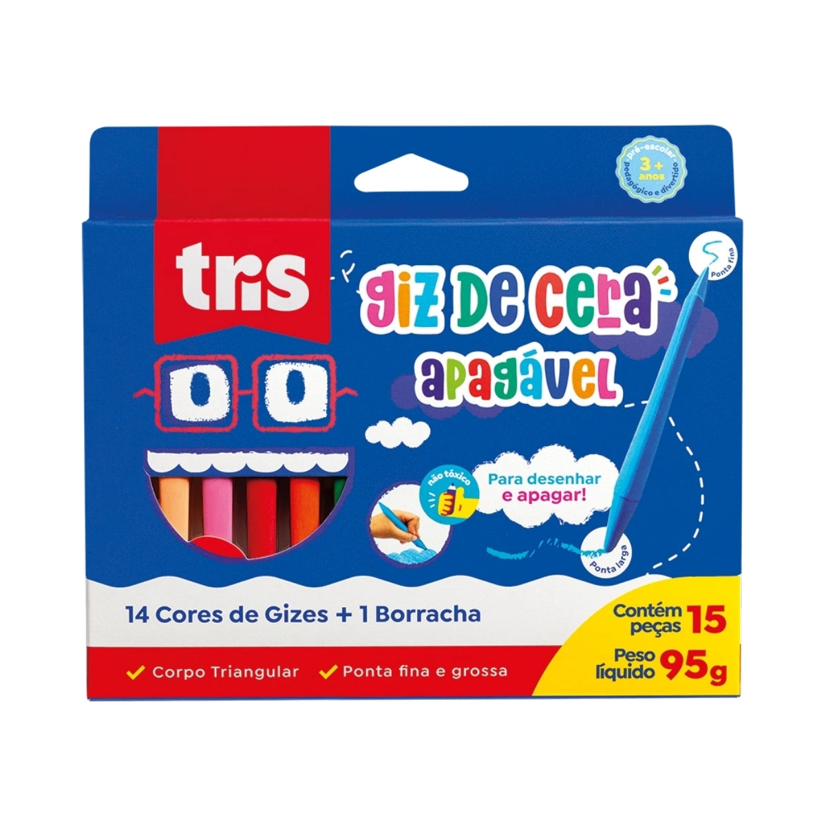 Kit Giz de Cera Apagável com 15 Peças - Tris