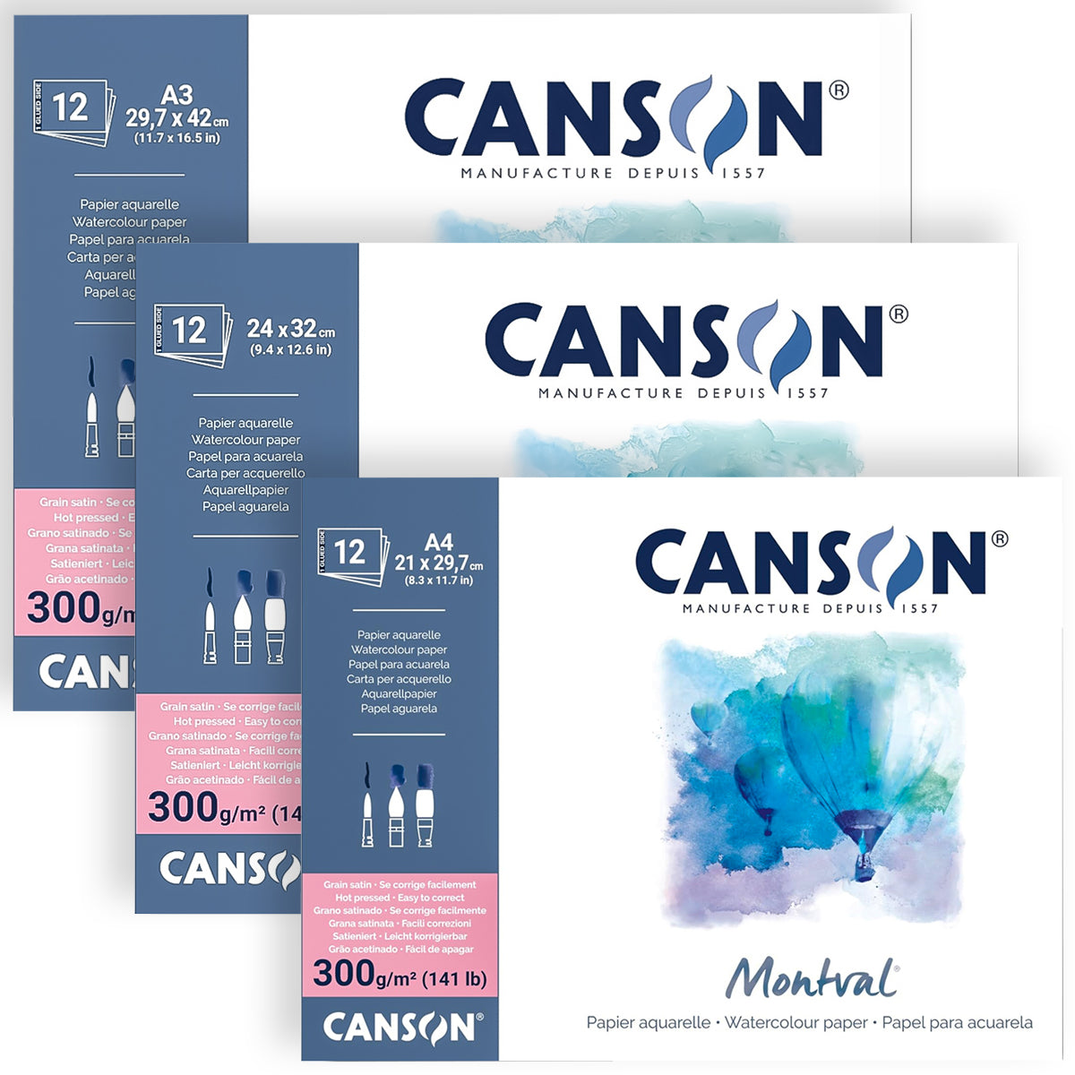 Bloco Canson Montval Aquarela 300 g/m² Grão Acetinado 12 Folhas Branco