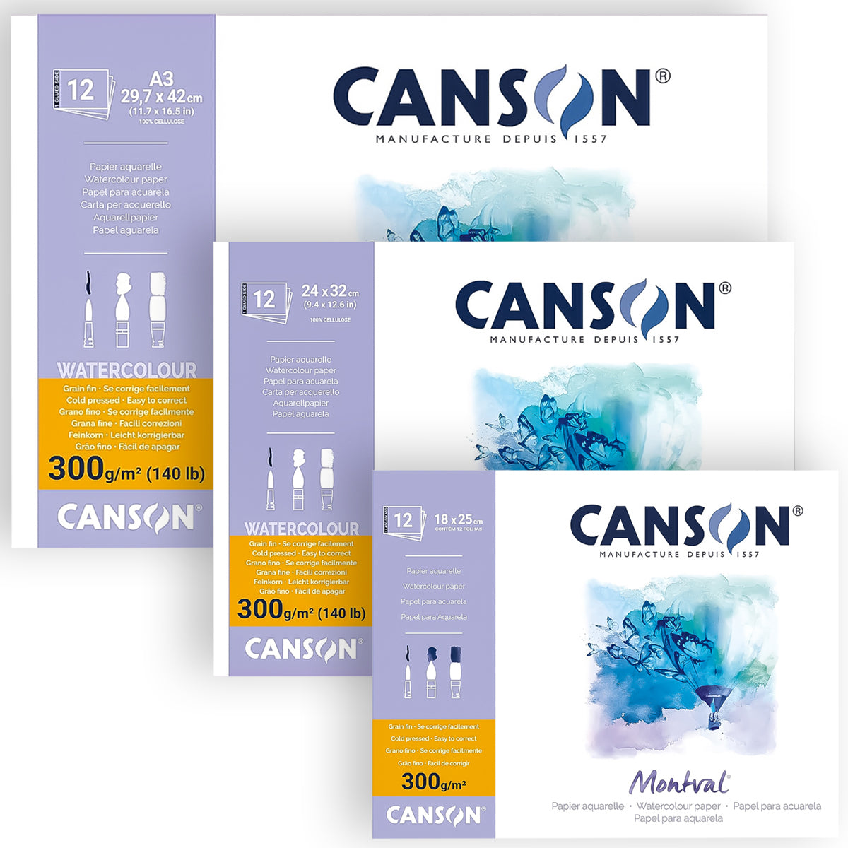 Bloco Canson Montval Aquarela 300g/m² 12 Folhas Branco