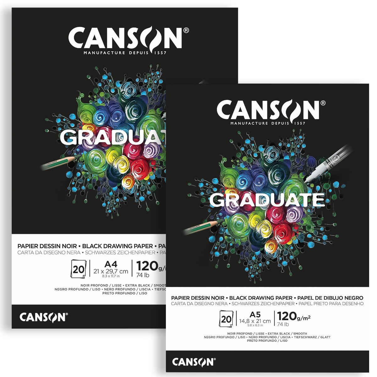 Bloco Canson Graduate Desenho 120 g/m² 20 Folhas Preto