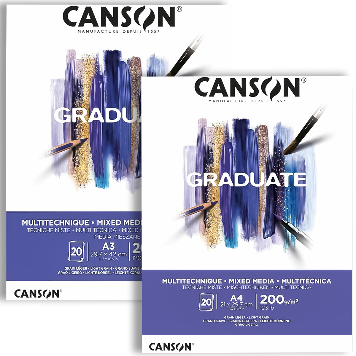 Bloco Canson Graduate Multi Técnica 200 g/m² 20 Folhas Branco