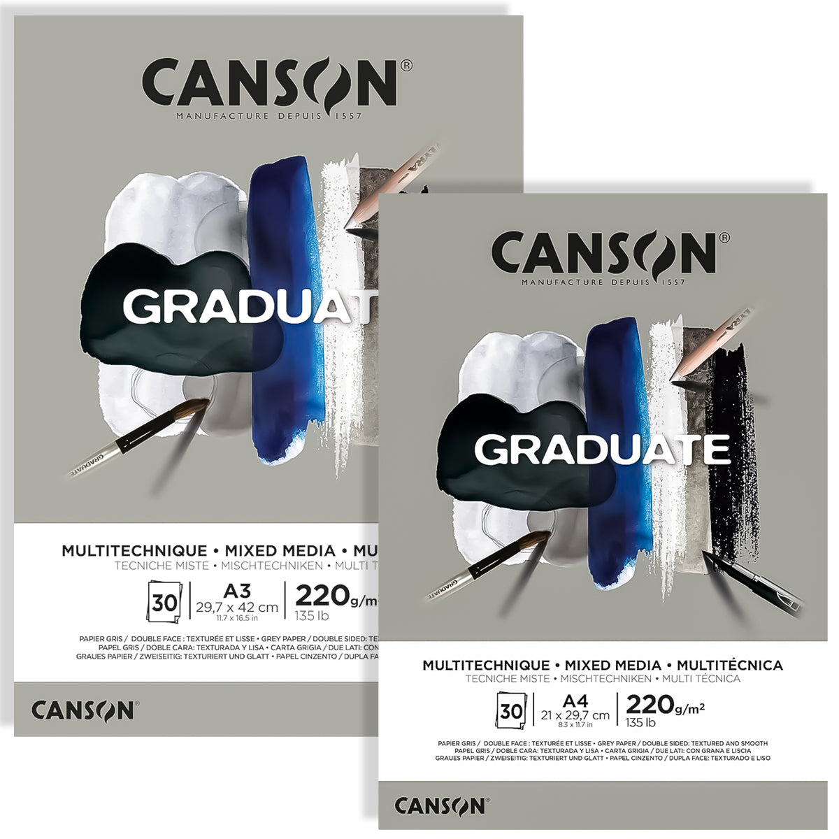 Bloco Canson Graduate Multi Técnica 220 g/m² 30 Folhas Cinza