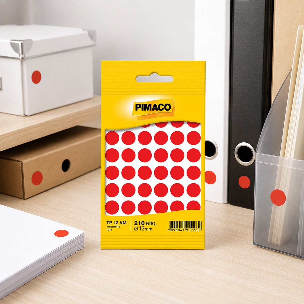 Etiqueta Adesiva Redonda Vermelha Ø12mm com 210 Unidades para Identificação e Organização - Pimaco