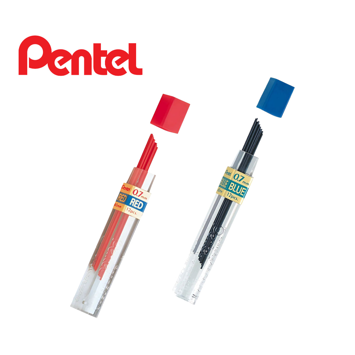 Tubo Mina Grafite Pentel 0.7Mm com 12 Unidades Vermelho