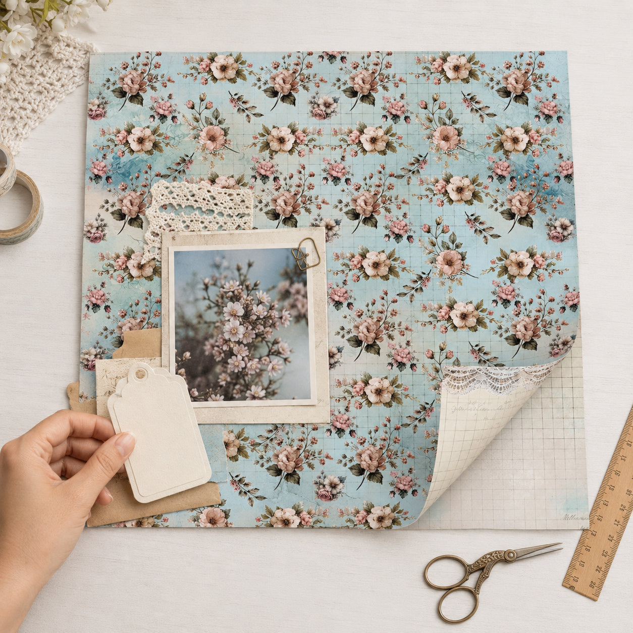 Papel para Scrapbook Dupla Face Coleção Conjunto Aconchego Floral 30,5x30,5cm para Scrapbook e Papelaria Criativa Sd-1376 - Litoarte