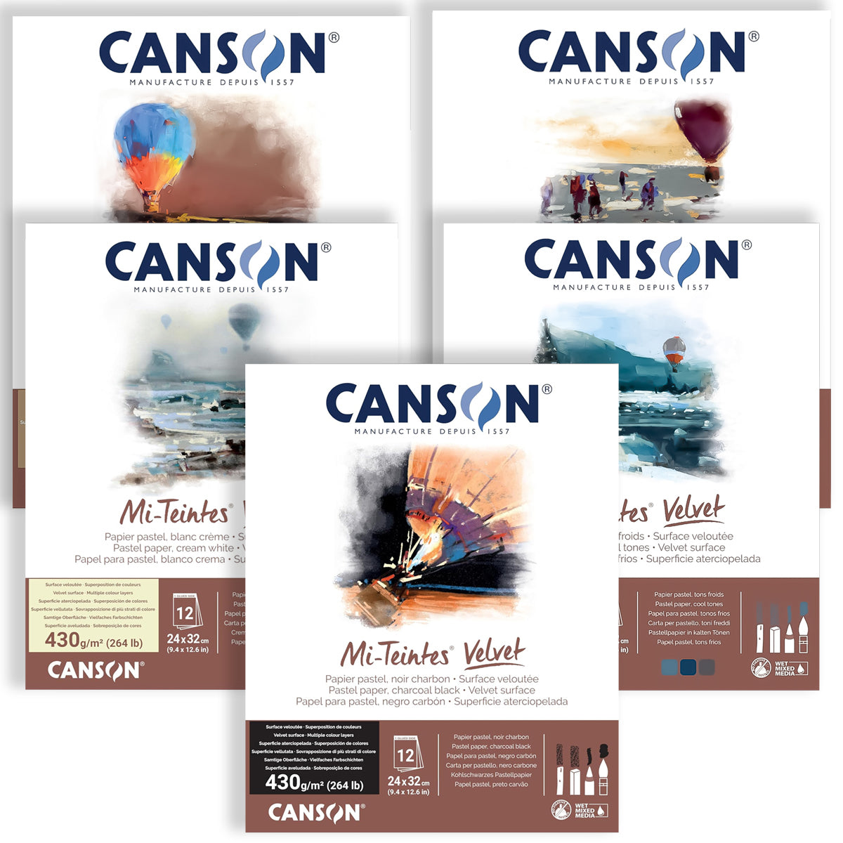 Bloco Canson Mi-teintes Velvet 430g 24x32cm 12 Folhas