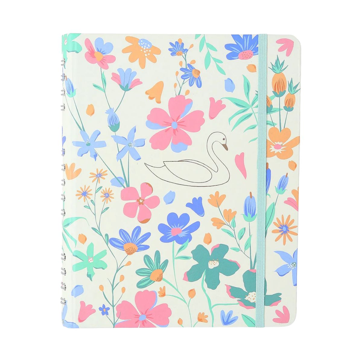 Caderno Organizador Wire-o Cicero 17x24cm 90 Folhas Cisne Floral Off White Pautado e Pontado