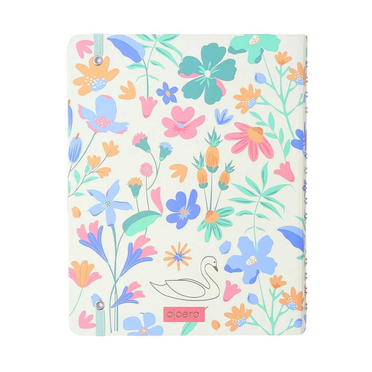 Caderno Organizador Wire-o Cicero 17x24cm 90 Folhas Cisne Floral Off White Pautado e Pontado