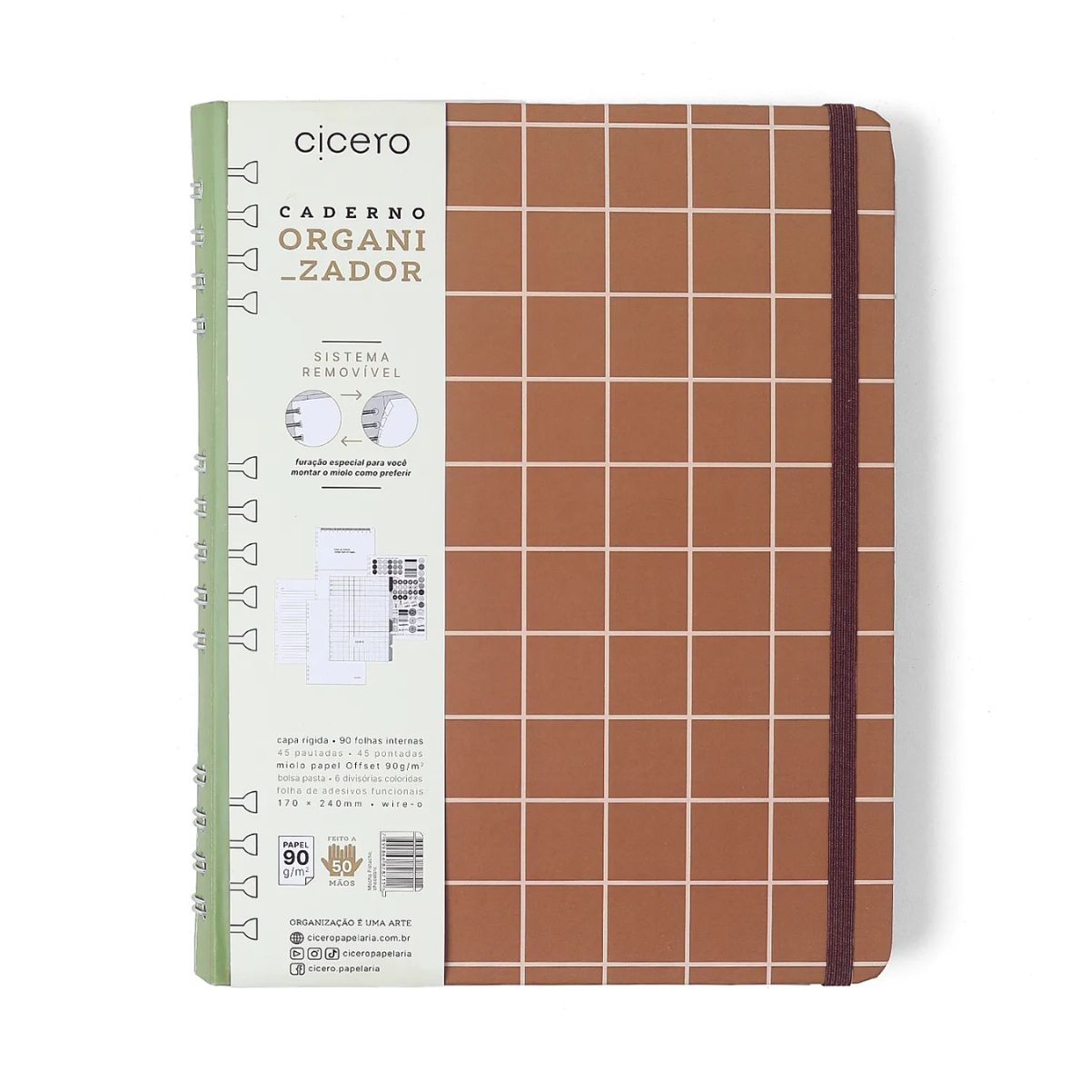 Caderno Organizador Wire-o Cicero 17x24cm 90 Folhas Mocha Pistache Chocolate Pautado e Pontado