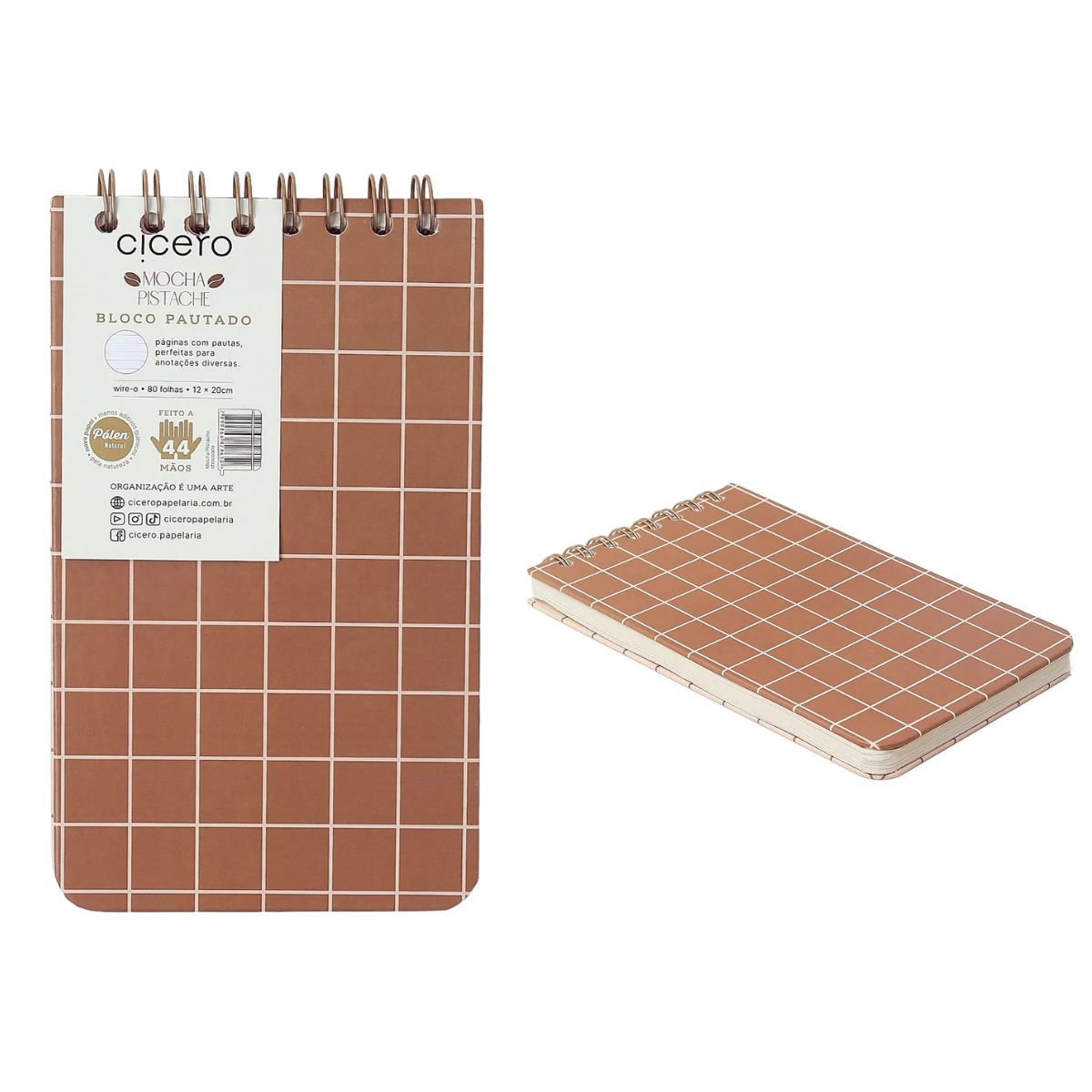 Bloco Wire-o Cicero 12x20cm 80 Folhas Pautado - Mocha Pistache Chocolate