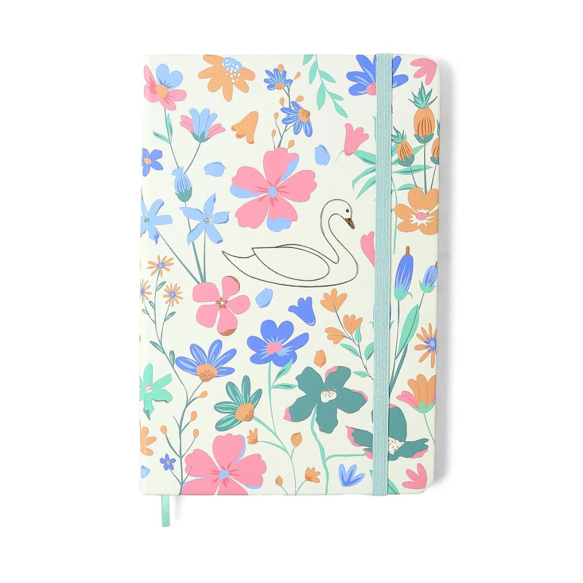 Caderneta Cicero Cisne Floral Off White Lagoa 14x21cm 160 Páginas Pontado 