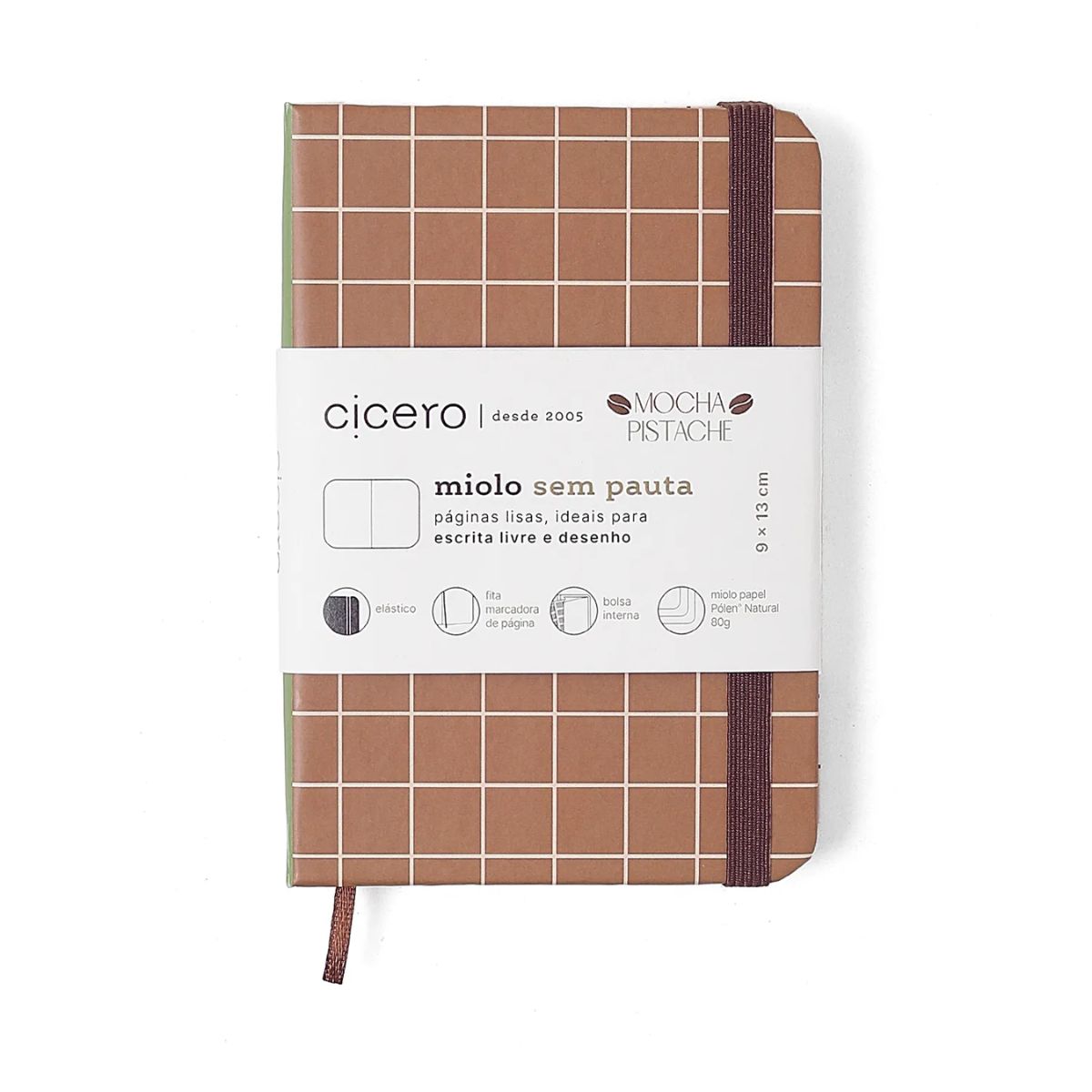 Caderneta Cicero Mocha Pistache Chocolate 9x13cm 160 Páginas sem Pauta