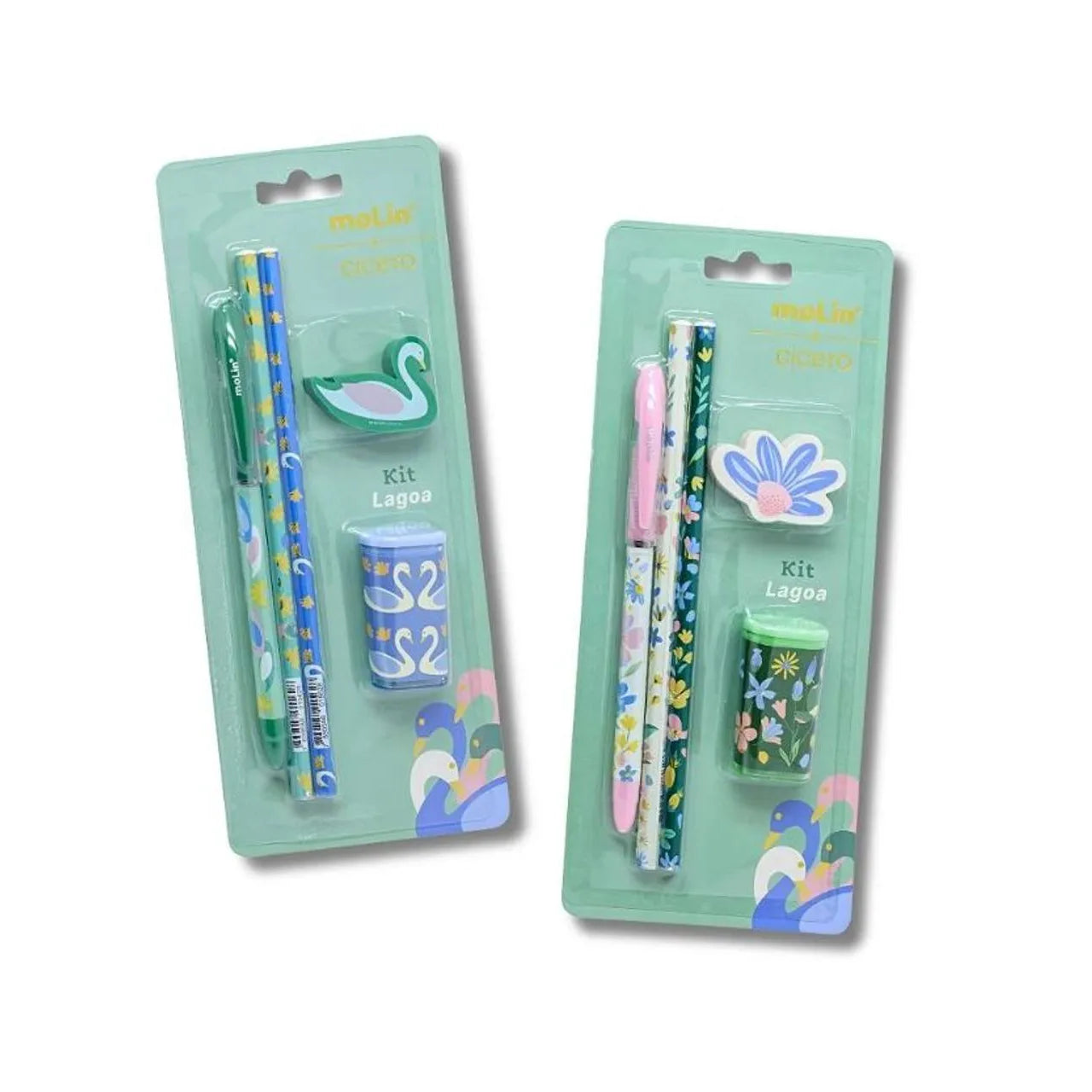 Kit Escolar Lagoa Caneta Lápis Borracha Apontador - Molin