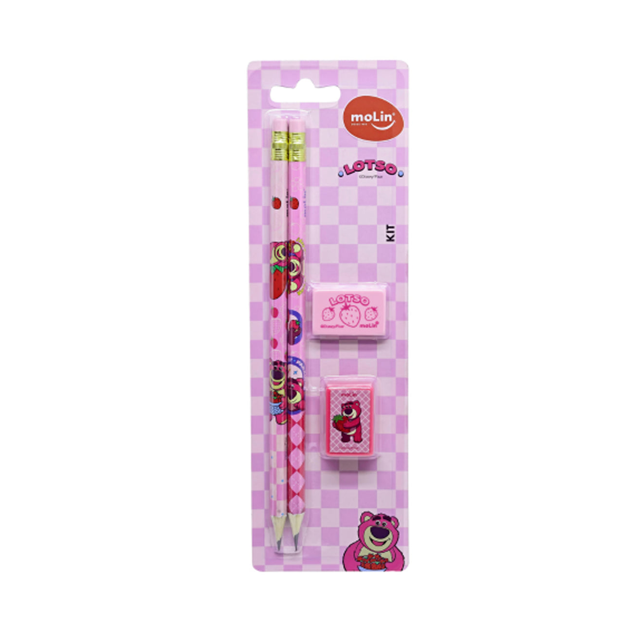 Kit Escolar Lotso 2 Lápis 1 Apontador 1 Borracha - Molin