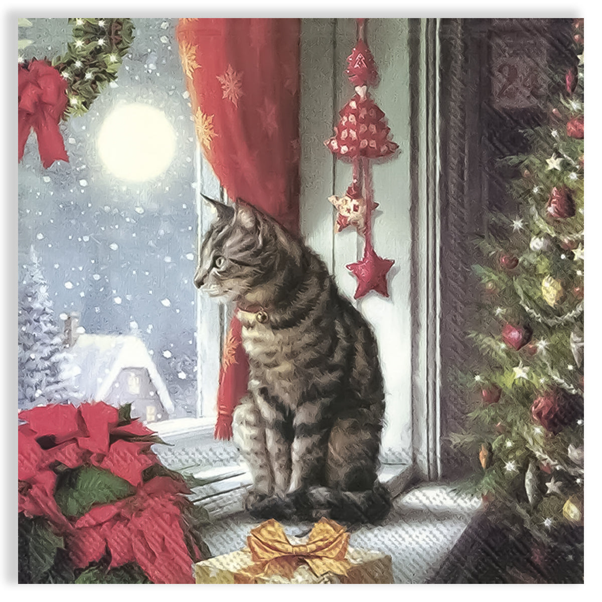 Guardanapo para Decoupage Ihr 33x33cm com 2 Unidades - Gato na Janela