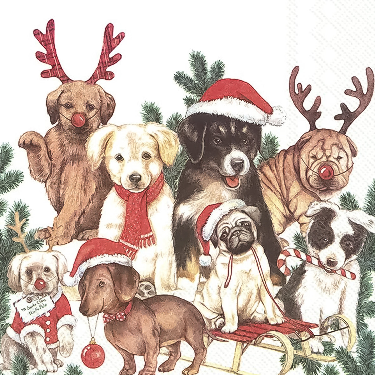 Guardanapo para Decoupage Ihr 33x33cm com 2 Unidades - Cachorros de Natal