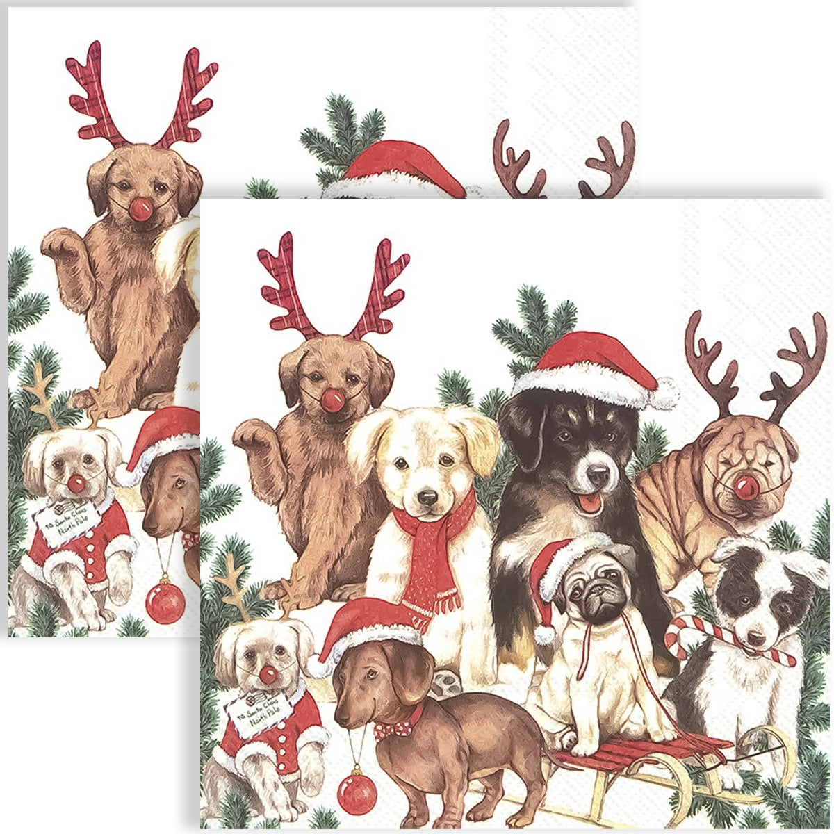 Guardanapo para Decoupage Ihr 33x33cm com 2 Unidades - Cachorros de Natal
