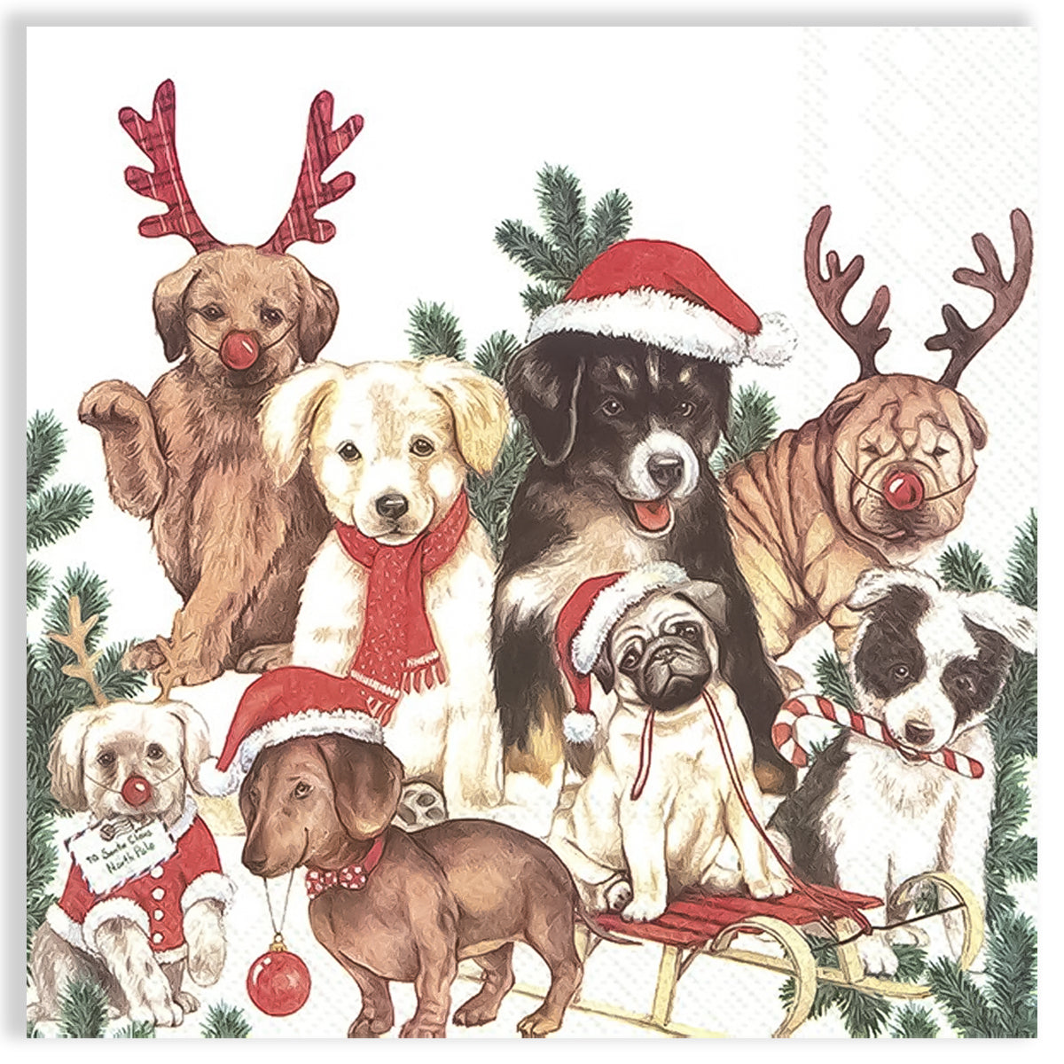 Guardanapo para Decoupage Ihr 33x33cm com 2 Unidades - Cachorros de Natal