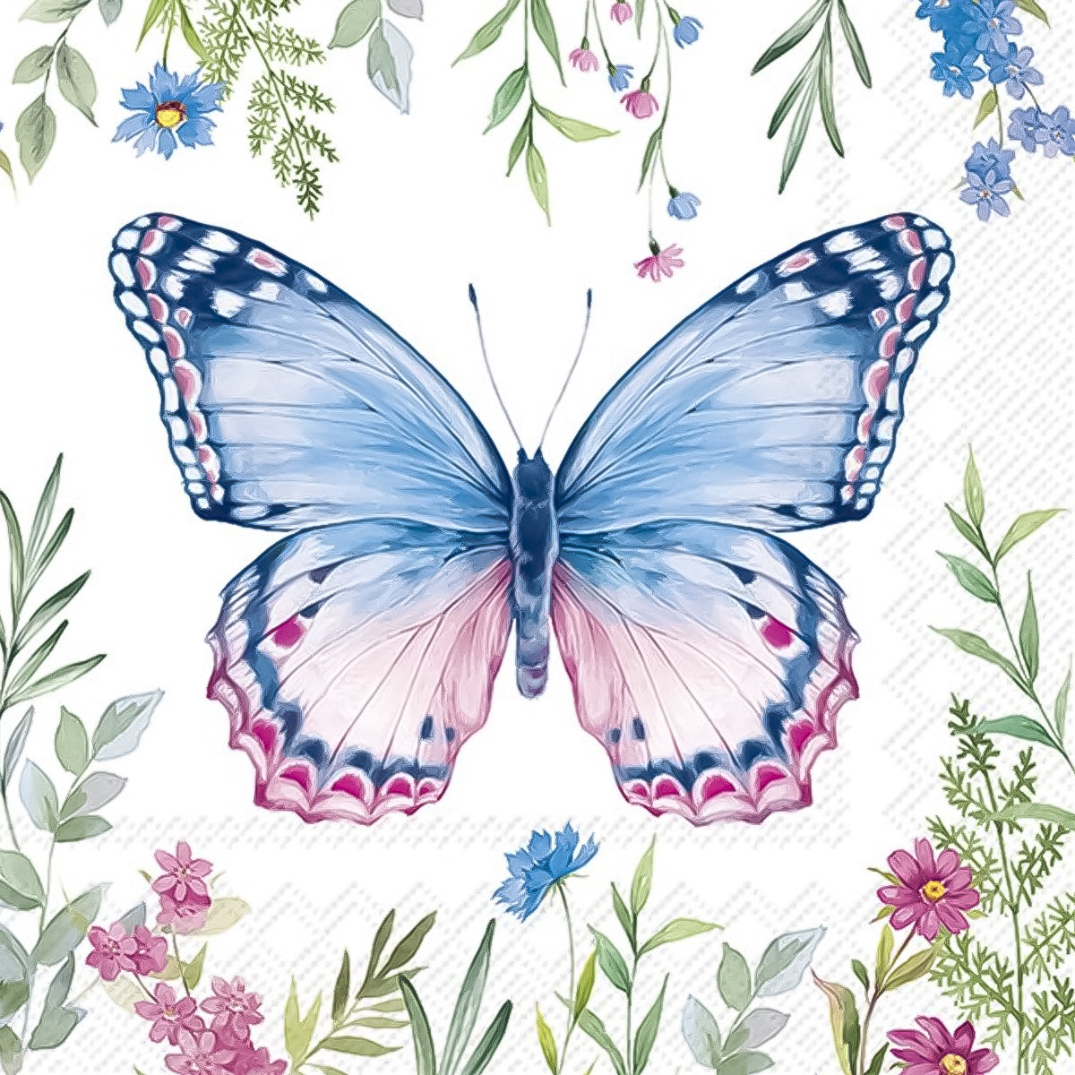 Guardanapo para Decoupage Ihr 33x33 Borboleta Azul e Rosa C/ 20 Unidade