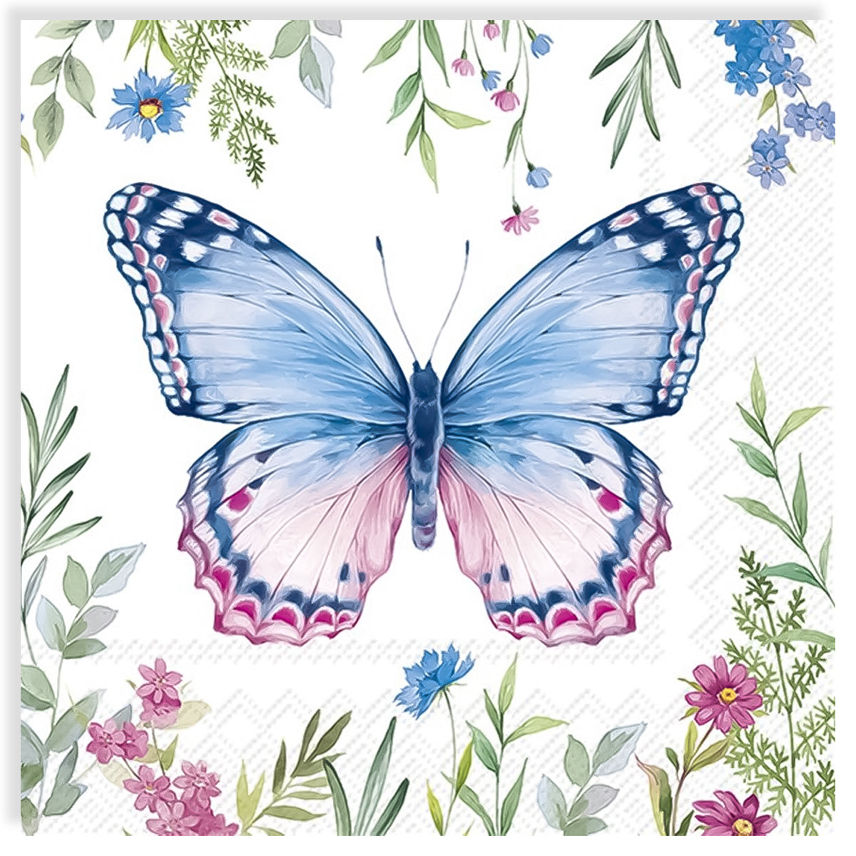 Guardanapo para Decoupage Ihr 33x33cm com 2 Unidades - Borboleta Azul e Rosa