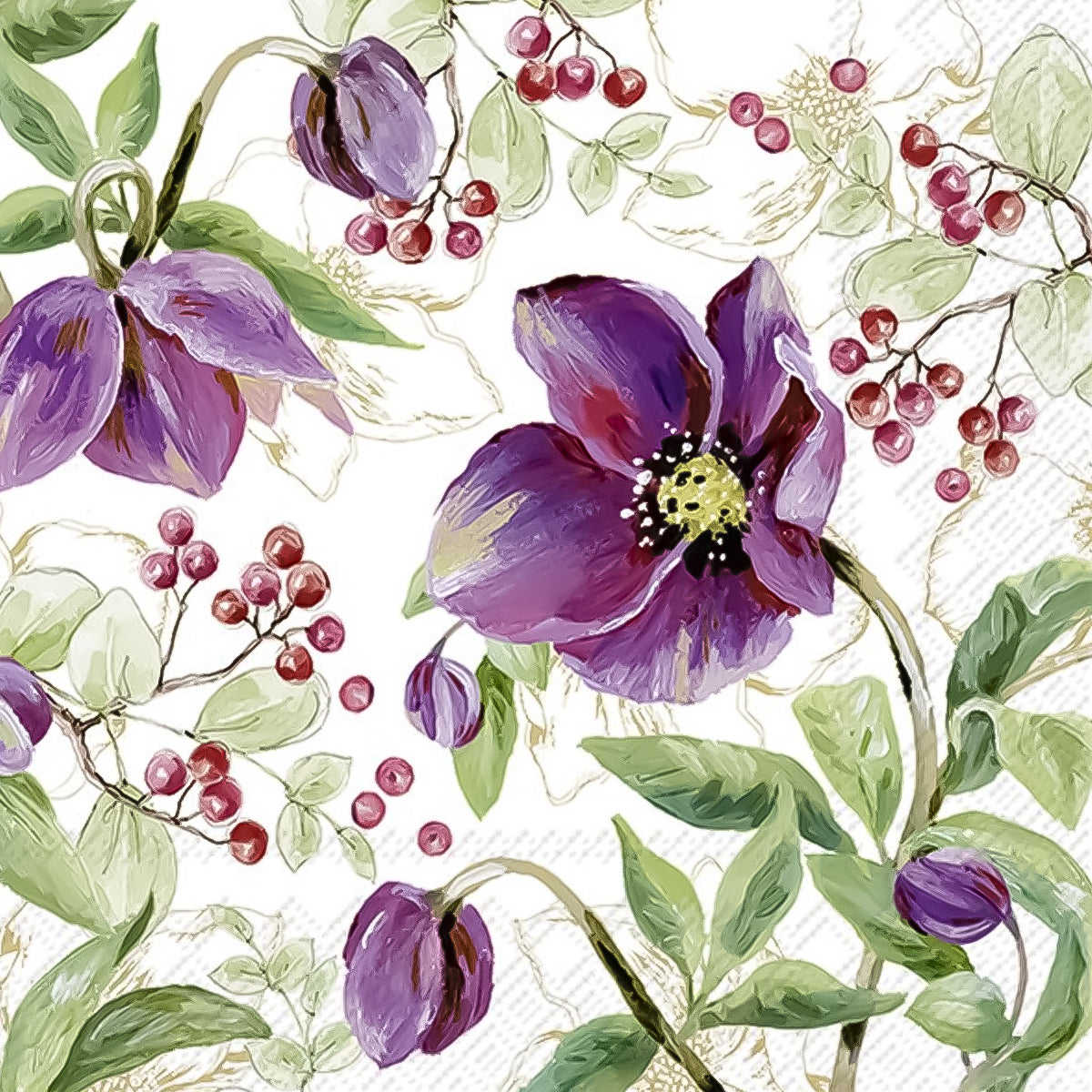 Guardanapo para Decoupage Ihr 33x33cm com 2 Unidades - Rosas Roxas