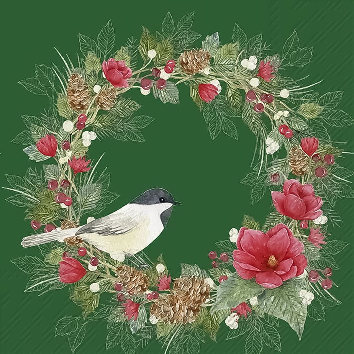 Guardanapo para Decoupage Ihr 33x33 Guirlanda de Natal Verde com Pássaro C/ 20 Unidade